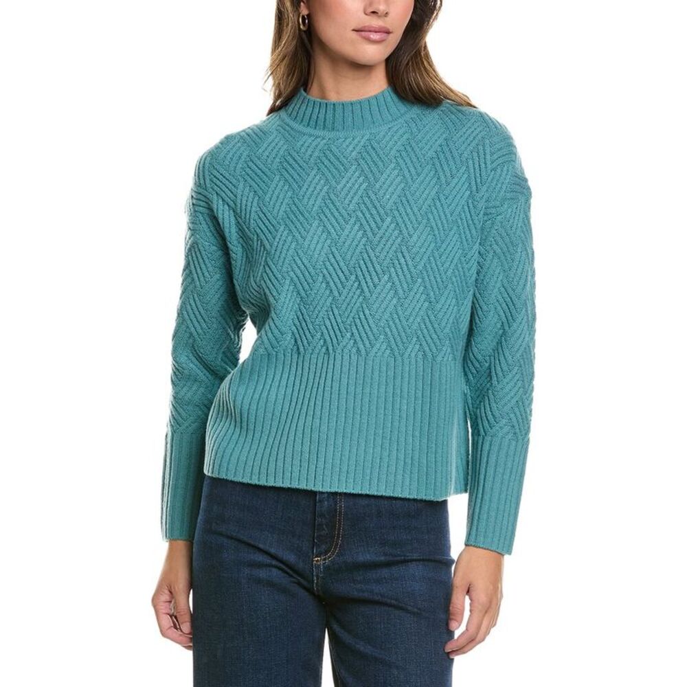 Alashan Cashmere Womens Arabella Basketweave Wool Sweater, Green